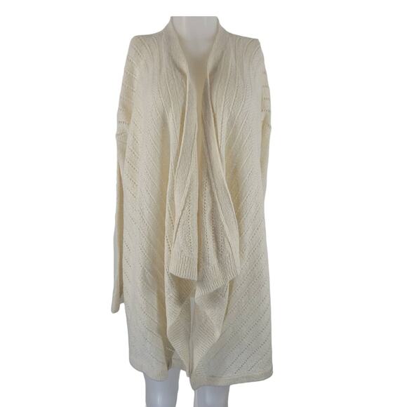 Lou & Grey Acrylic/Nylon/Wool/Alpaca Cream Waterfall Front Cardigan Women L - Picture 1 of 5